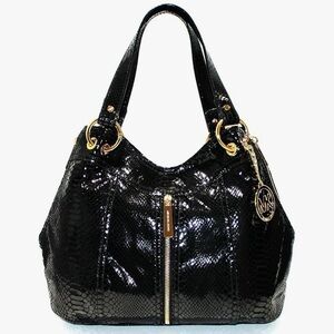 Michael Kors Shiny Black Shoulder Bag with Gold Accents